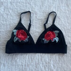 PINK Victoria's Secret Black Bralette‎ with Red Floral Design
